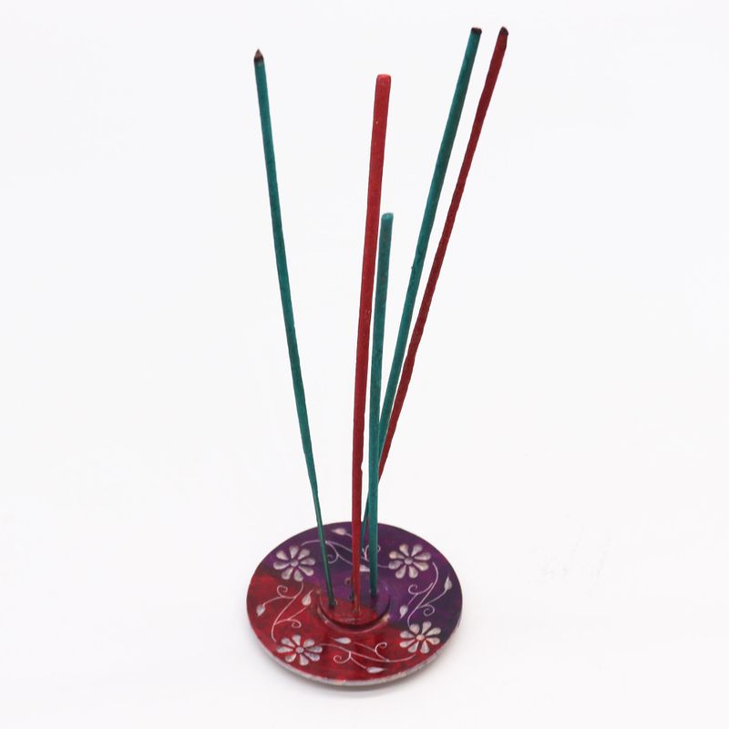 Soapstone Disc Incense Holder - Floral (5 stick holder)