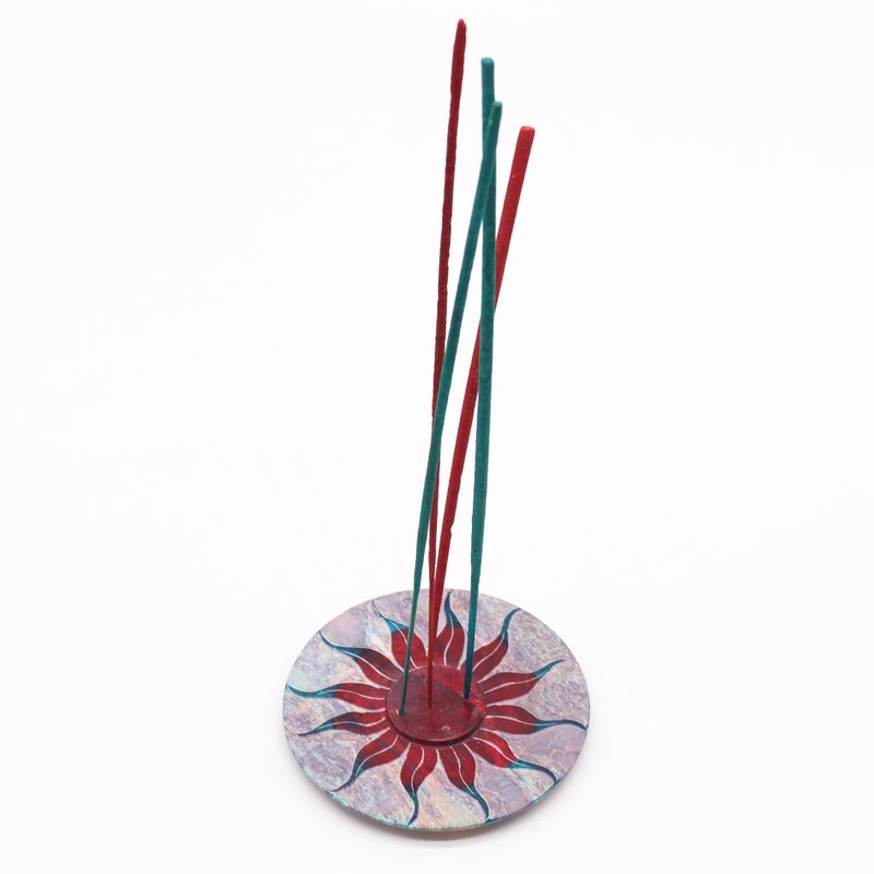 Soapstone Disc Incense Holder - Sun Flower (5 stick holder)
