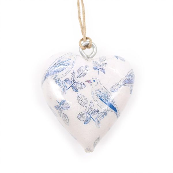 Lrg Decor Wood Heart -  Blue Bird