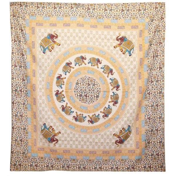Wall Hanging / Spread - Elephant Mandala - Brown/Orange on Cream