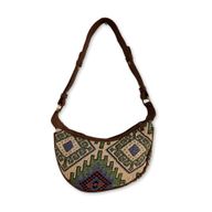 Jacquard Hobo Bag - Geo-Geen (brown strap)