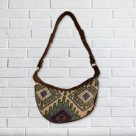 Jacquard Hobo Bag - Geo-Geen (brown strap)