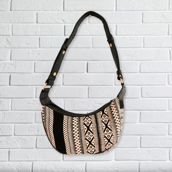 Jacquard Hobo Bag - Grey Metro (black strap)