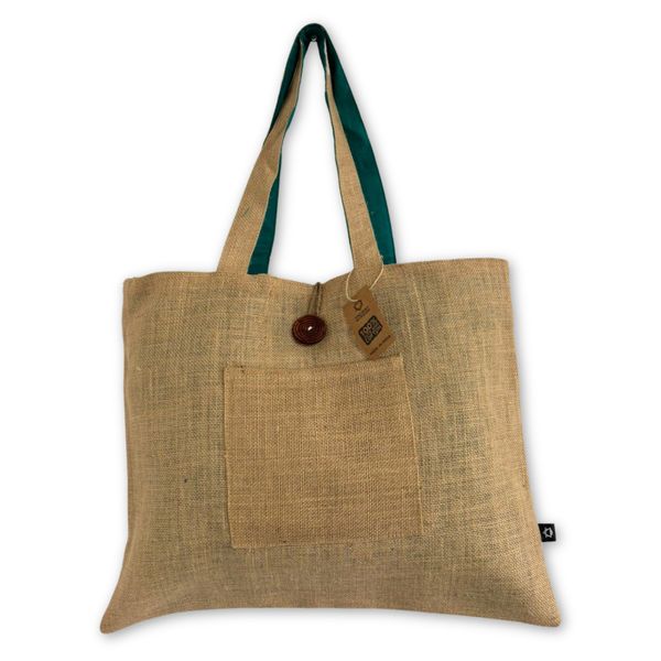 Jute & Cotton Reversible Big Bag - Teal