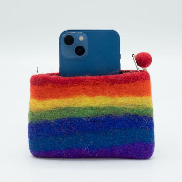 Natural Felt Zipper Pouches - Rainbow
