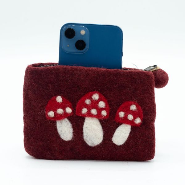 Natural Felt Zipper Pouches - Wild Mushrooms