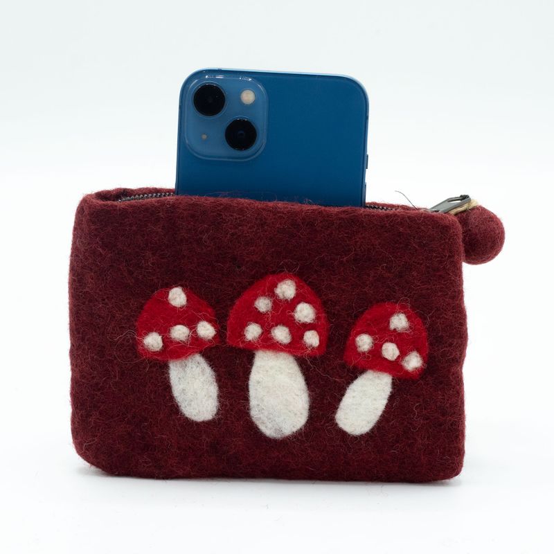 Natural Felt Zipper Pouches - Wild Mushrooms