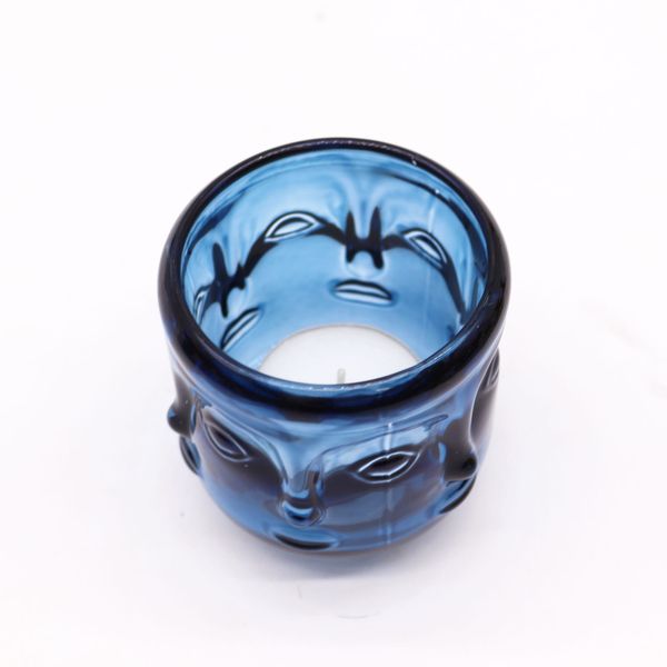 Buddha Faces Candle Jar - Royal Blue