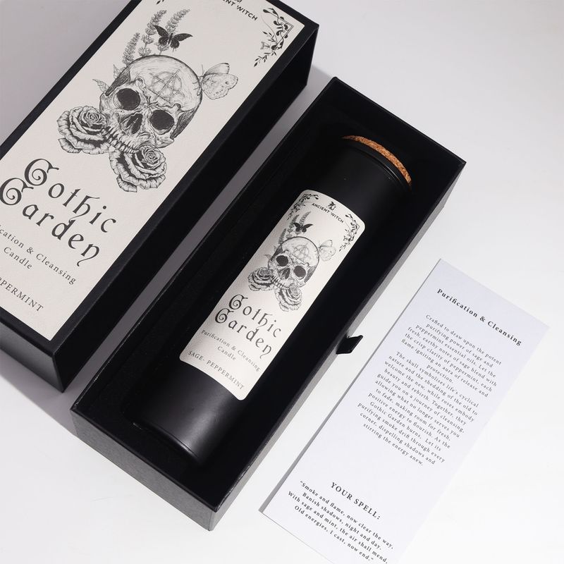 Gothic Garden black candle with cork lid inside its gift box