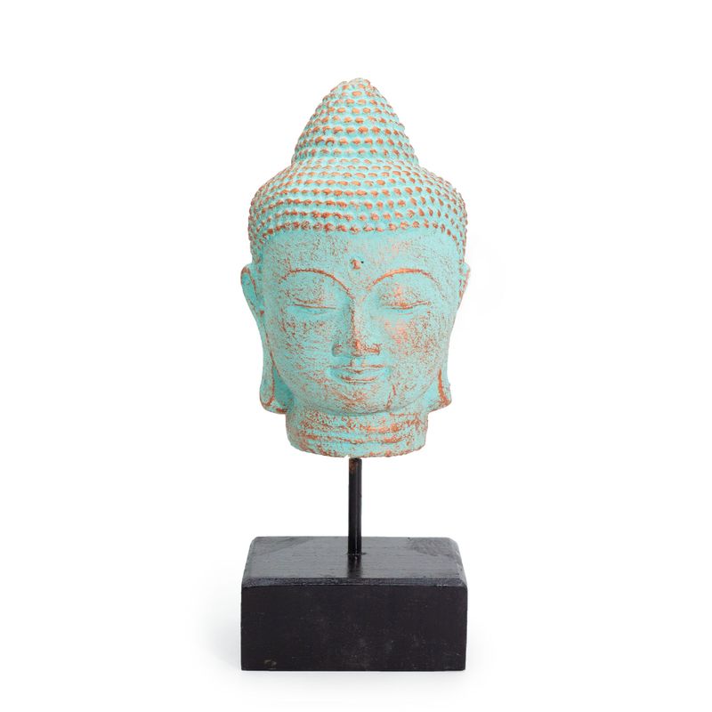 Stillness Buddha Head on Stand - Green Copper