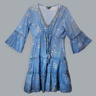 Nomad Sari Sea Blue & Gold Fish Print Dress (M/L)