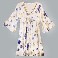 Nomad Sari Evil Eye Dress – White, Blue & Gold – Size M/L