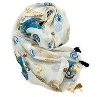 Nomad Sari Pareo – White, Blue & Gold Evil Eye Print
