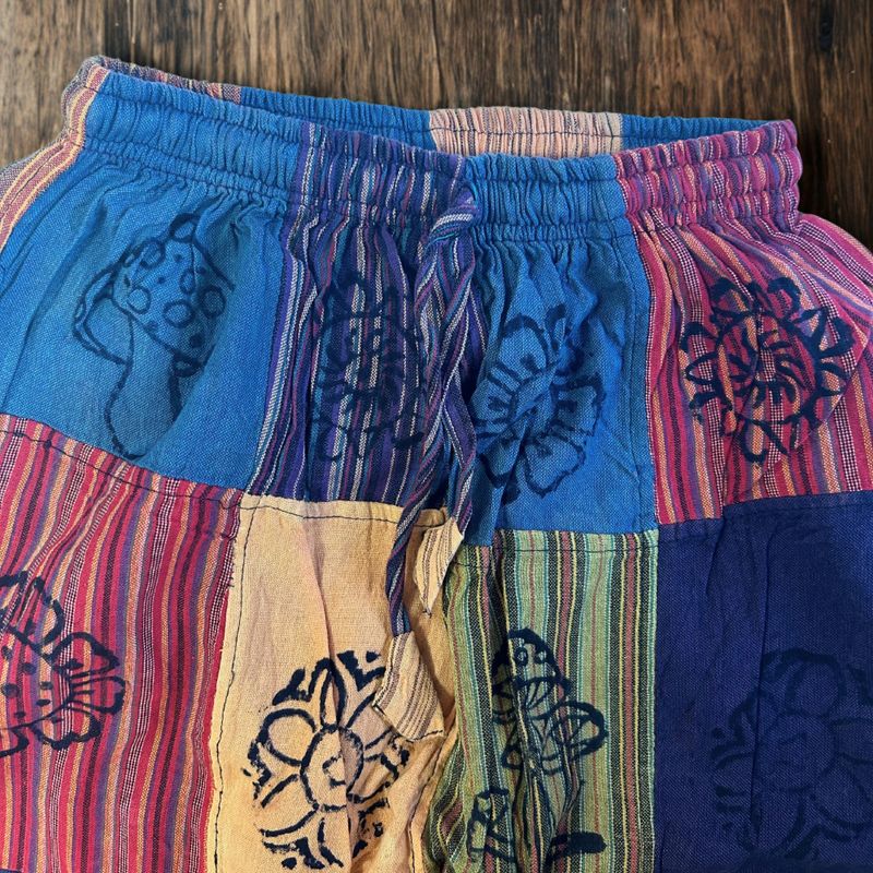 Nomad Sari - Mushroom Pants - Block Print Designs - Orange Tones S/M