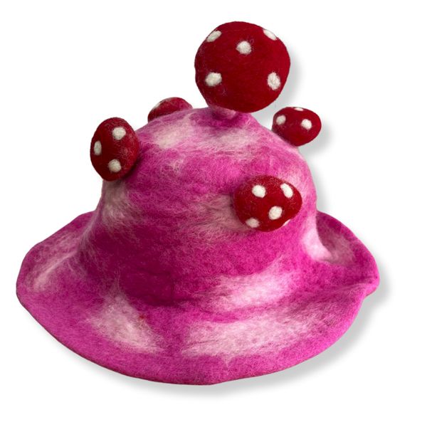 Felted Mushroom Hat - Shocking Pink
