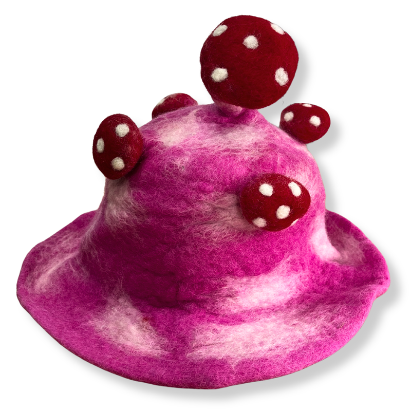 Felted Mushroom Hat - Shocking Pink