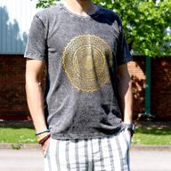 Nomad Sari Stonewashed Cotton T-Shirt - Mandala - Dark Grey - Medium