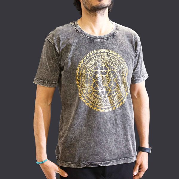 Nomad Sari Stonewashed Cotton T-Shirt – Chakra – Dark Grey – Medium