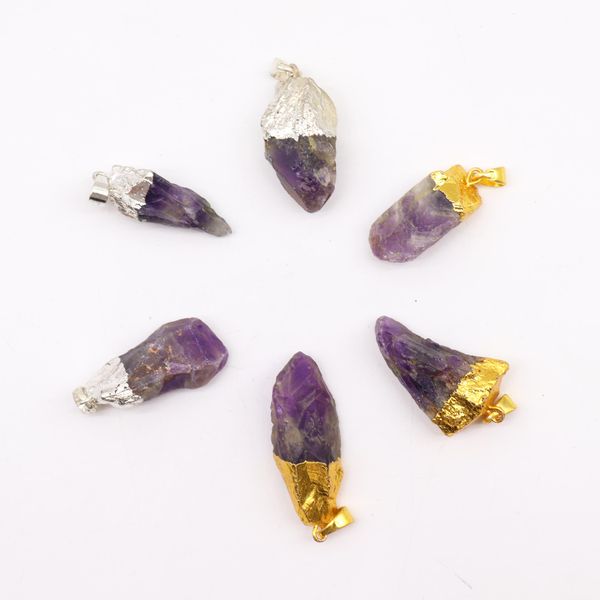 Gemstone Amethyst Gold & Silver Plated Pendants (6 assorted)