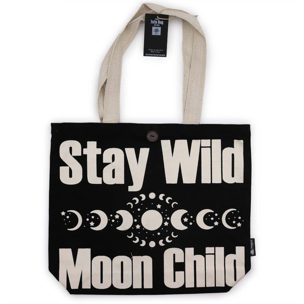 Iconic Classic Tote Bag - Stay Wild, Mood Child - Black Natural 10oz