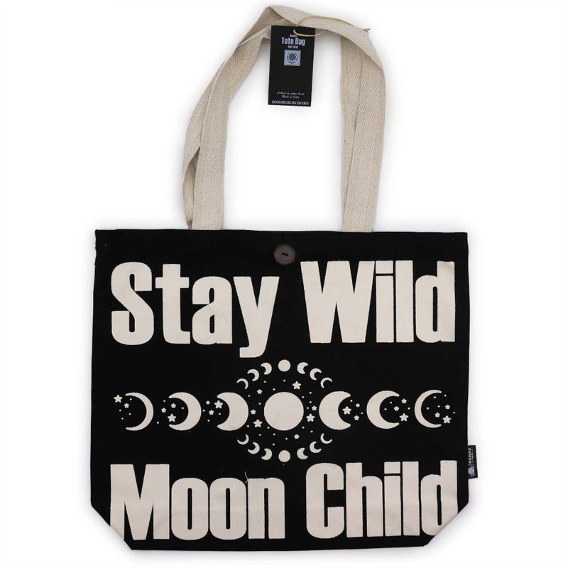 Iconic Classic Tote Bag - Stay Wild, Mood Child - Black Natural 10oz