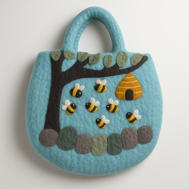 Tree and Beehive Felted Bag