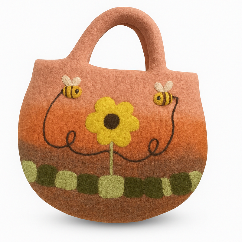 Sun Flower & Bees Felted Bag