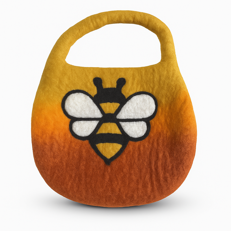 Water Felted Bee Bag - One Handle with Magnet  - Sunrise Orange