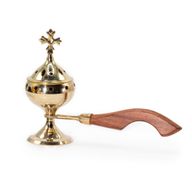 Censer Incense Burner with Wooden Handle - Cross