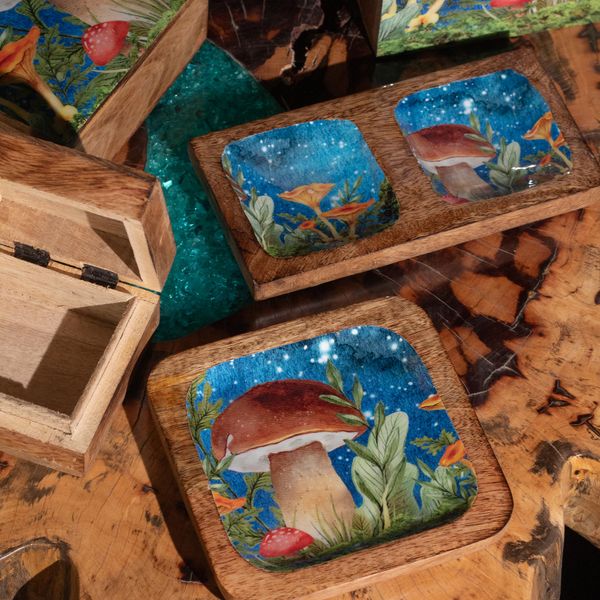 Enamelled Boxes and Trays with Mushroom Design