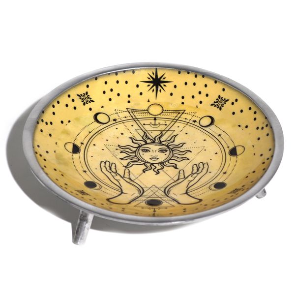 Triple Leg Enamelled Offering Plate - Hands & Sun