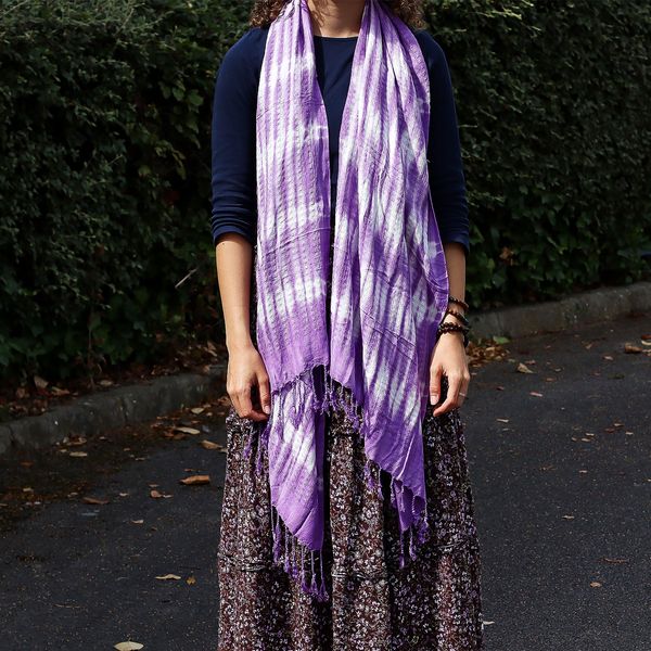 Boho Java Art Stole/Scarf - Lavender Stripes & Motiff - 62x200cm