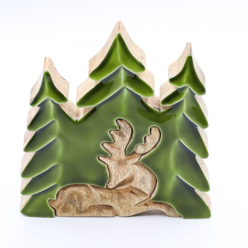 Lost in the Forrest - Stag in the Forrest 3D Wooden Decoration - 23x20cm