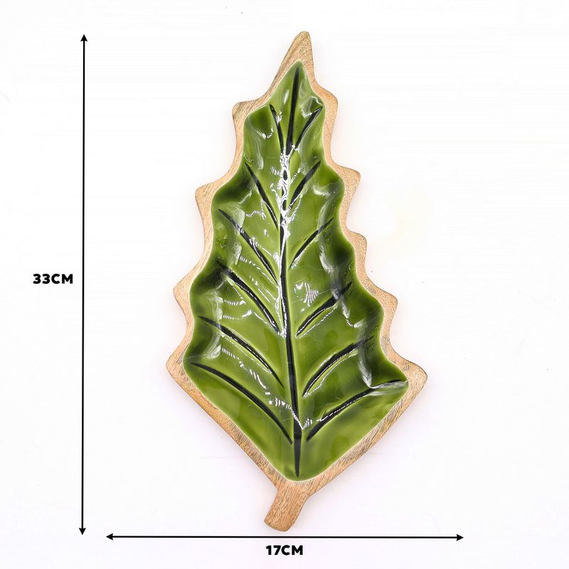 Lost in the Forrest - Enamel Leaf Wooden Bowl - 33x17cm