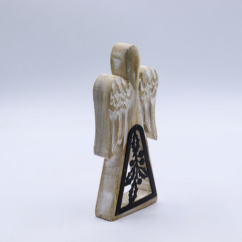 Mango Wood Angel - Whitewash with Iron Decor Cut Out