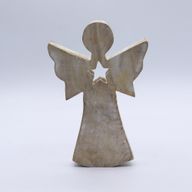 Mango Wood Angel - Whitewash with Star Cut Out