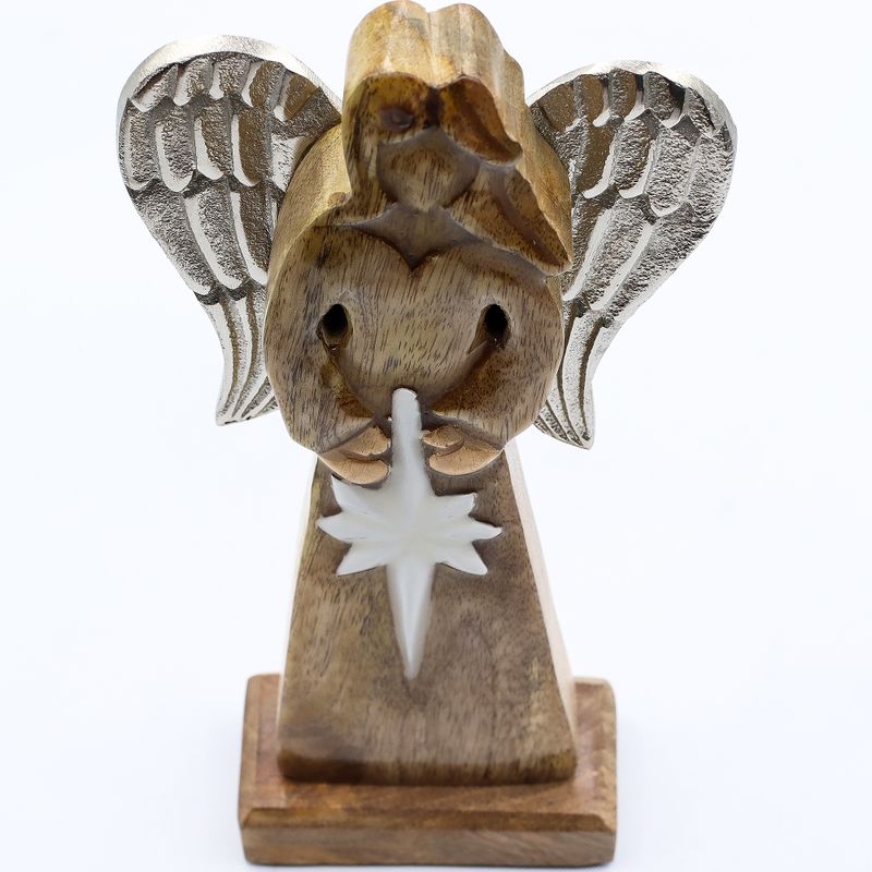 Large Mango Wood Peace Angel Metal Wings & Enamel Detail