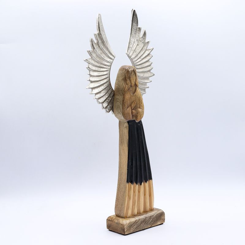 Large Mango Wood Gardian Angel Metal Wings & Enamel Detail