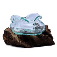 Molten Glass Wavy Bowl on Wood 18cm