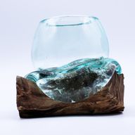 Molten Glass Mini Goldfish Bowl on Wood 20cm