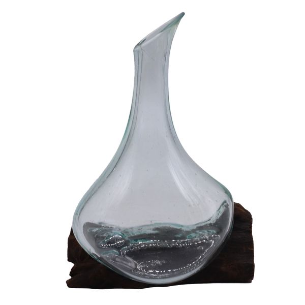 Molten Glass Mini Decanter on Wood 20cm