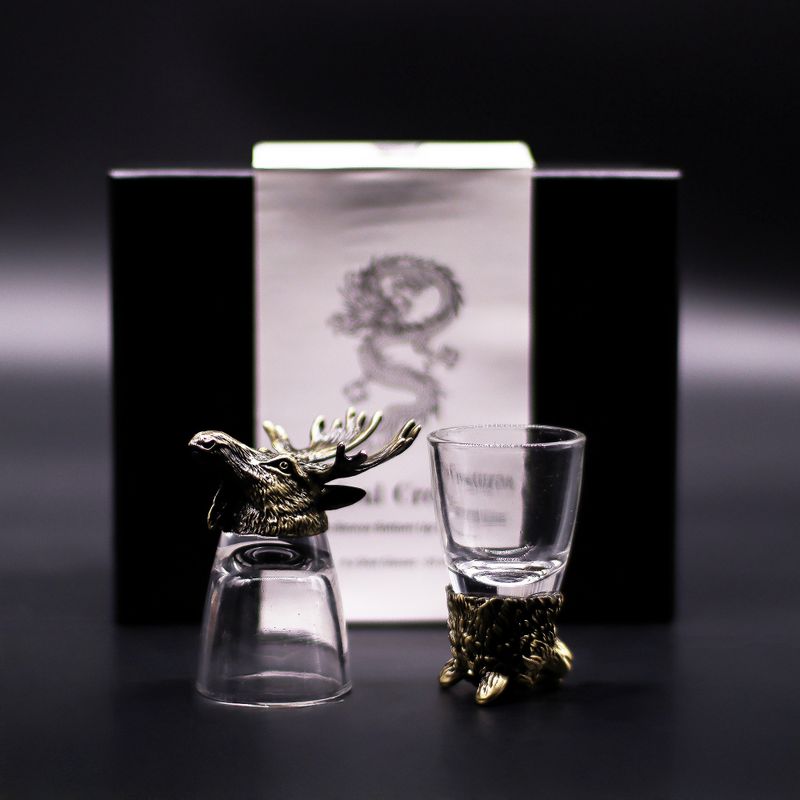 Gift Set of 6 Shot Glasses (50ml) - Wild Forest Creatures - Antique Bronze