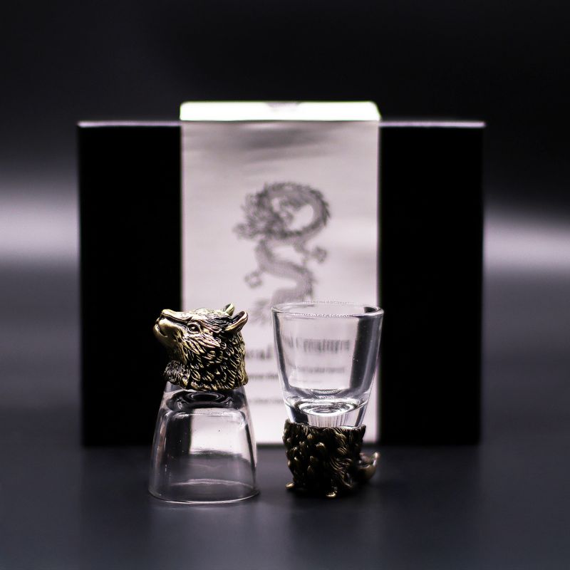 Gift Set of 6 Shot Glasses (50ml) - Wild Forest Creatures - Antique Bronze