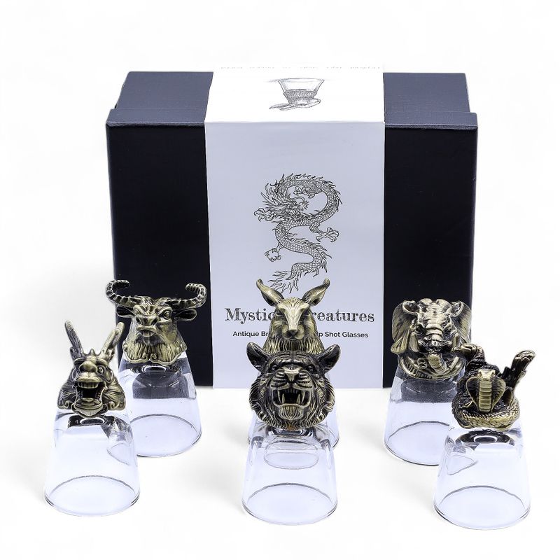 Gift Set of 6 Shot Glasses (50ml) - Mystical Creatures - Antique Bronze