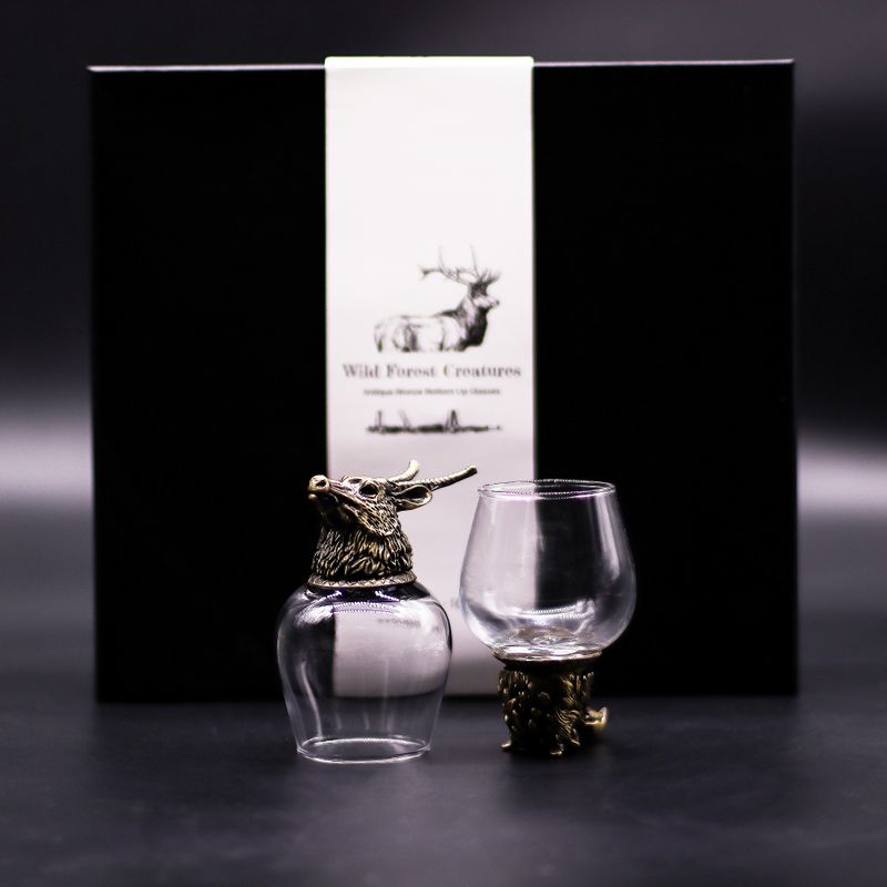 Gift Set of 6 Glasses (100ml) - Wild Forest Creatures - Antique Bronze