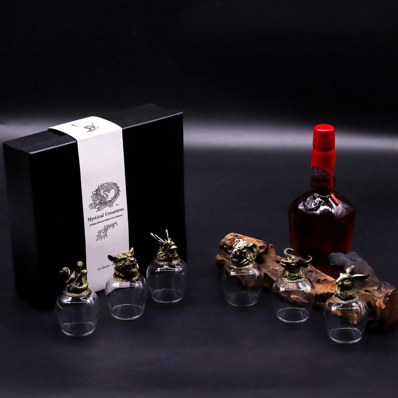 Gift Set of 6 Glasses (100ml) - Mystical Creatures - Antique Bronze