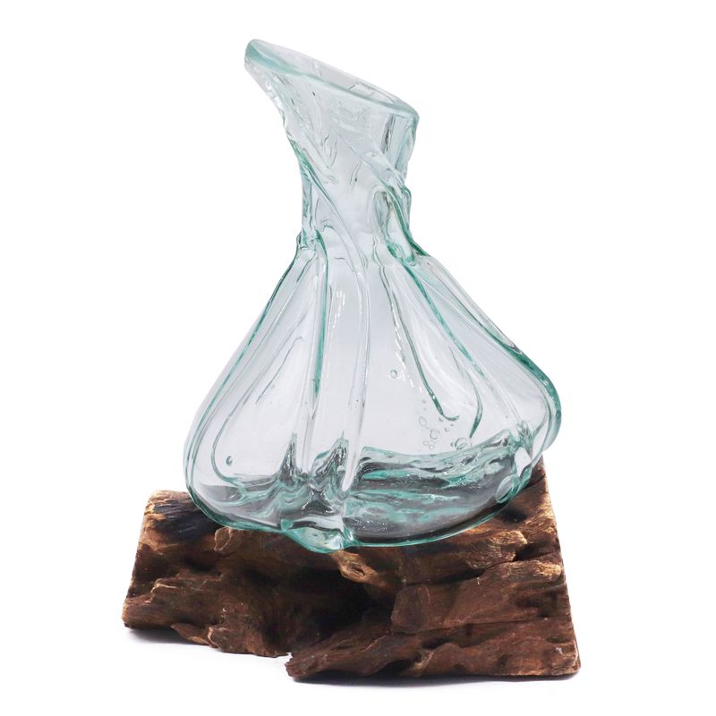 Molten Glass Fancy Mini Decanter on Wood 24cm