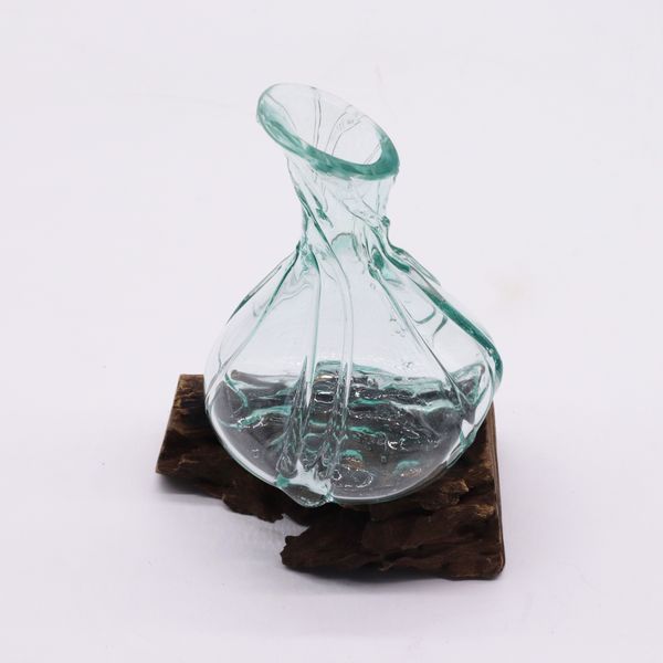 Molten Glass Fancy Mini Decanter on Wood 24cm
