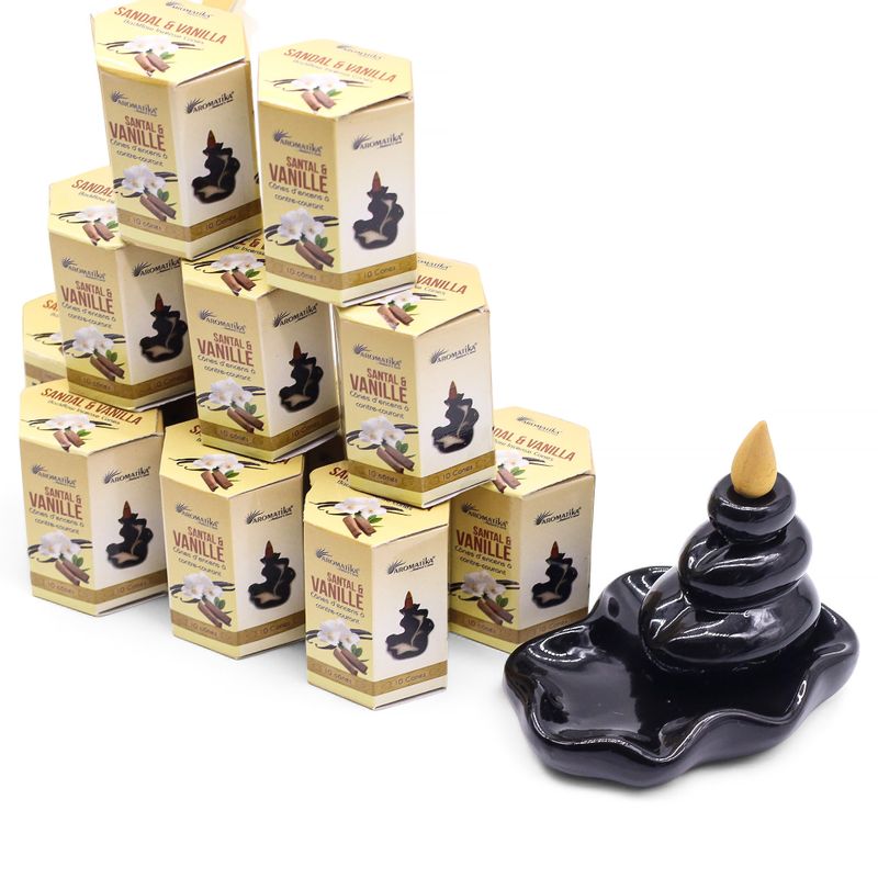 Pack of 10 Masala Backflow Incense - Sandalwood & Vanilla
