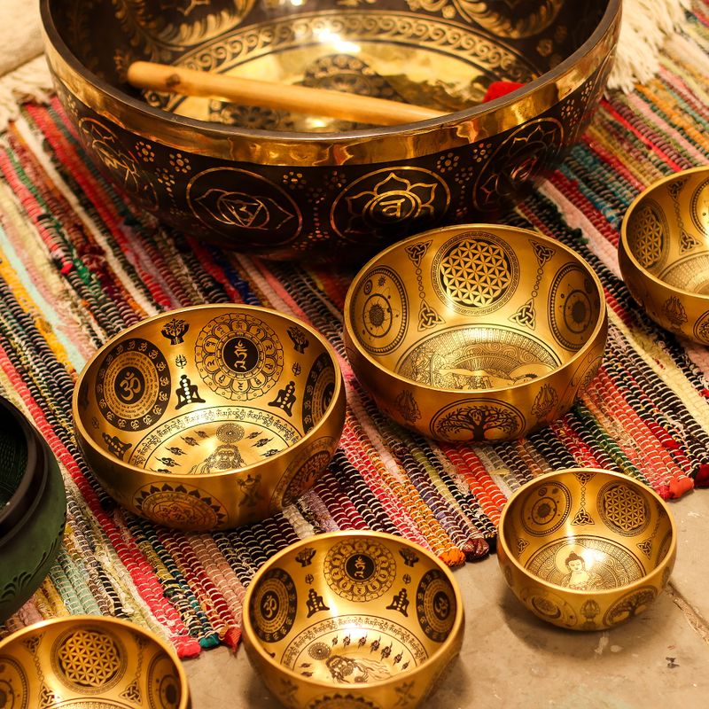 Pure Brass Etched Yogi - Set of 4 - Approx 3.85kg